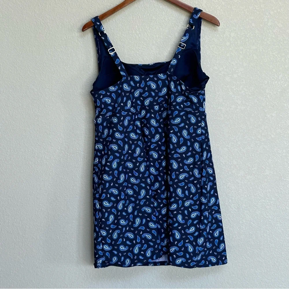 LANDS’ END Navy Blue Paisley Swim Dress With Built-In Shorts Women’s Size 16W - Picture 4 of 8